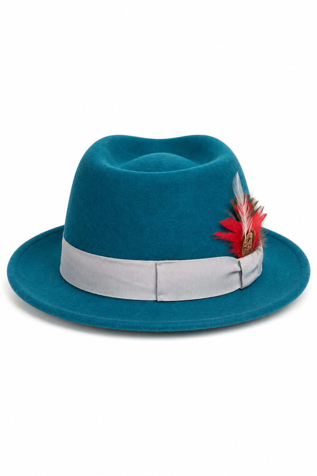 Gangster 100% Australian Wool Crushable Mens Fedora Hat - Removable Feather Gangster Look Brimmed Mens Fedora Hat