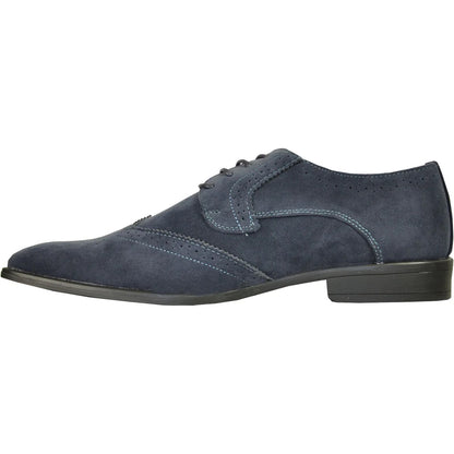 Bravo Mens Vegan Suede Wedding & Prom Wingtip Lace Up Dress Shoe in Navy Blue