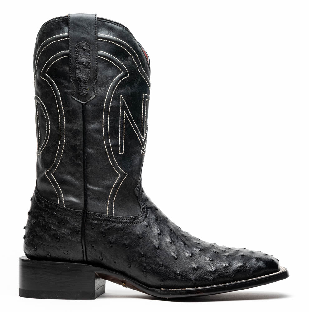 Marco Di Milano Alabama Black Ostrich Quill Square Toe Cowboy Boots