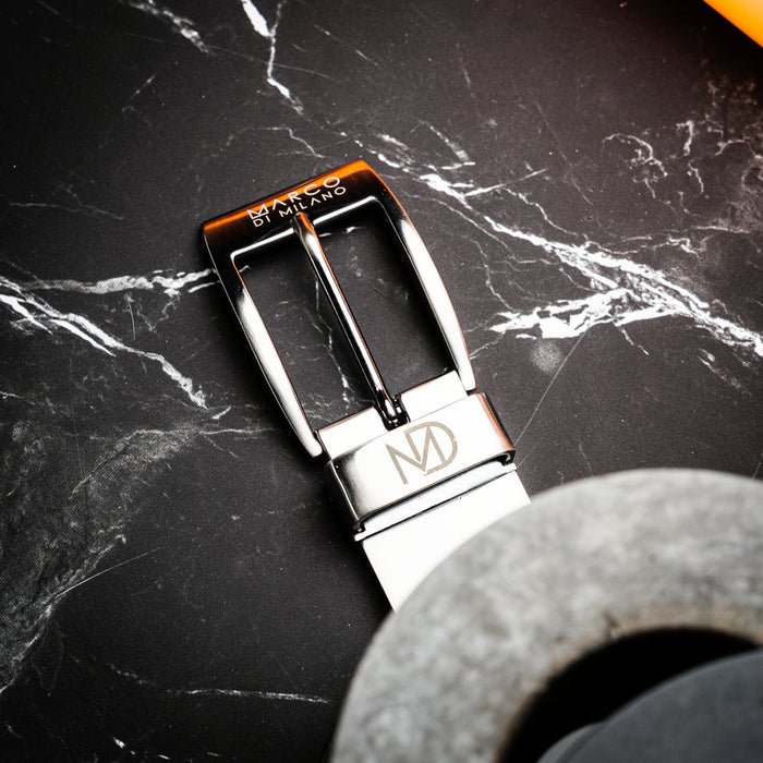 Marco Di Milano Alessio Belt: Luxury White/Gray Leather Shoes