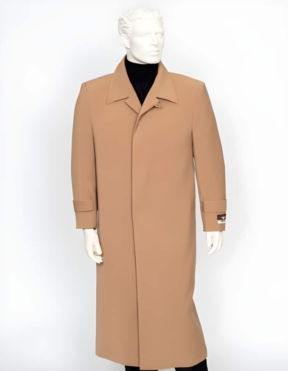 Mens Camel 4 Buttons Full Length All Weather Coat Duster Maxi Coat