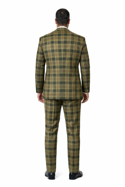 Statement Men’s 3-Piece Plaid Wool Suit – 100% Wool Modern Fit with Wide Peak Lapel