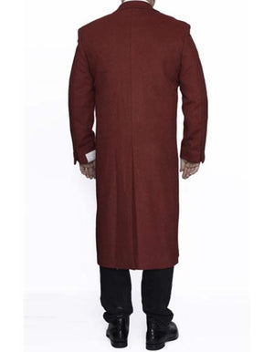 MensLong Full Length Ankle Top Coat Wool Dress Burgundy Overcoat MensLong Full Length Ankle Top Coat Wool Dress Burgundy Overcoat