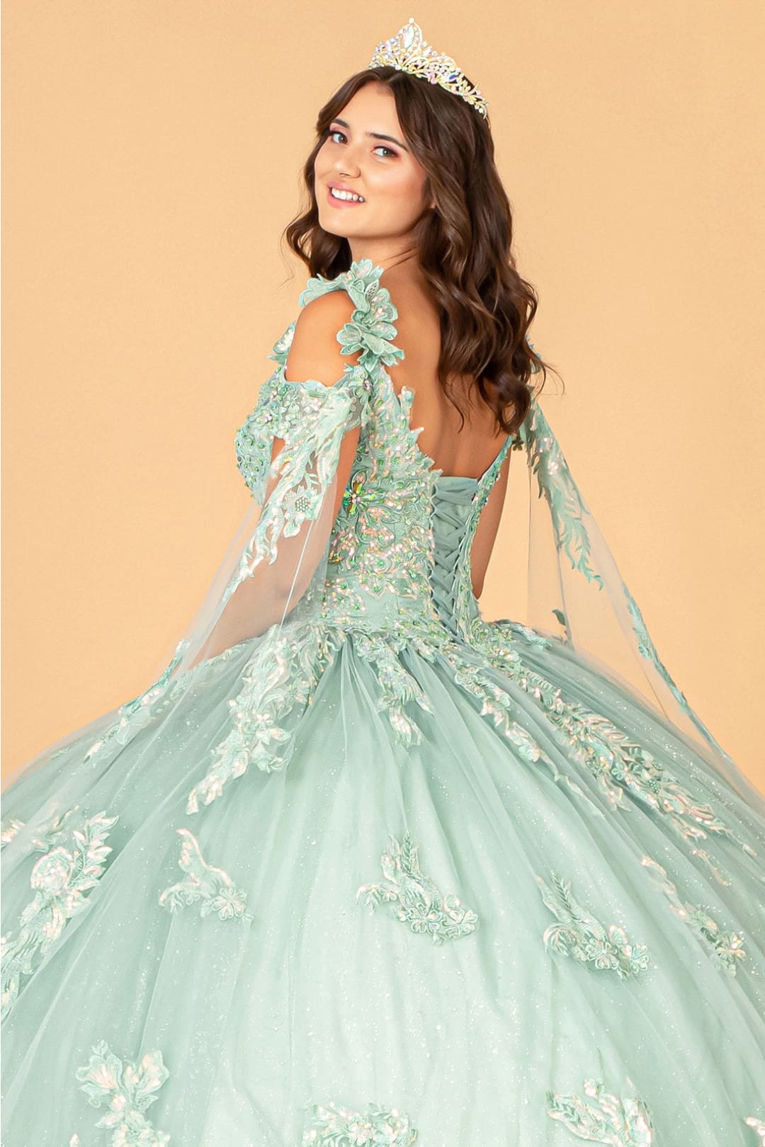 Applique Cape Sleeve Ball Gown by Elizabeth K GL3099 - Quinceanera Dresses