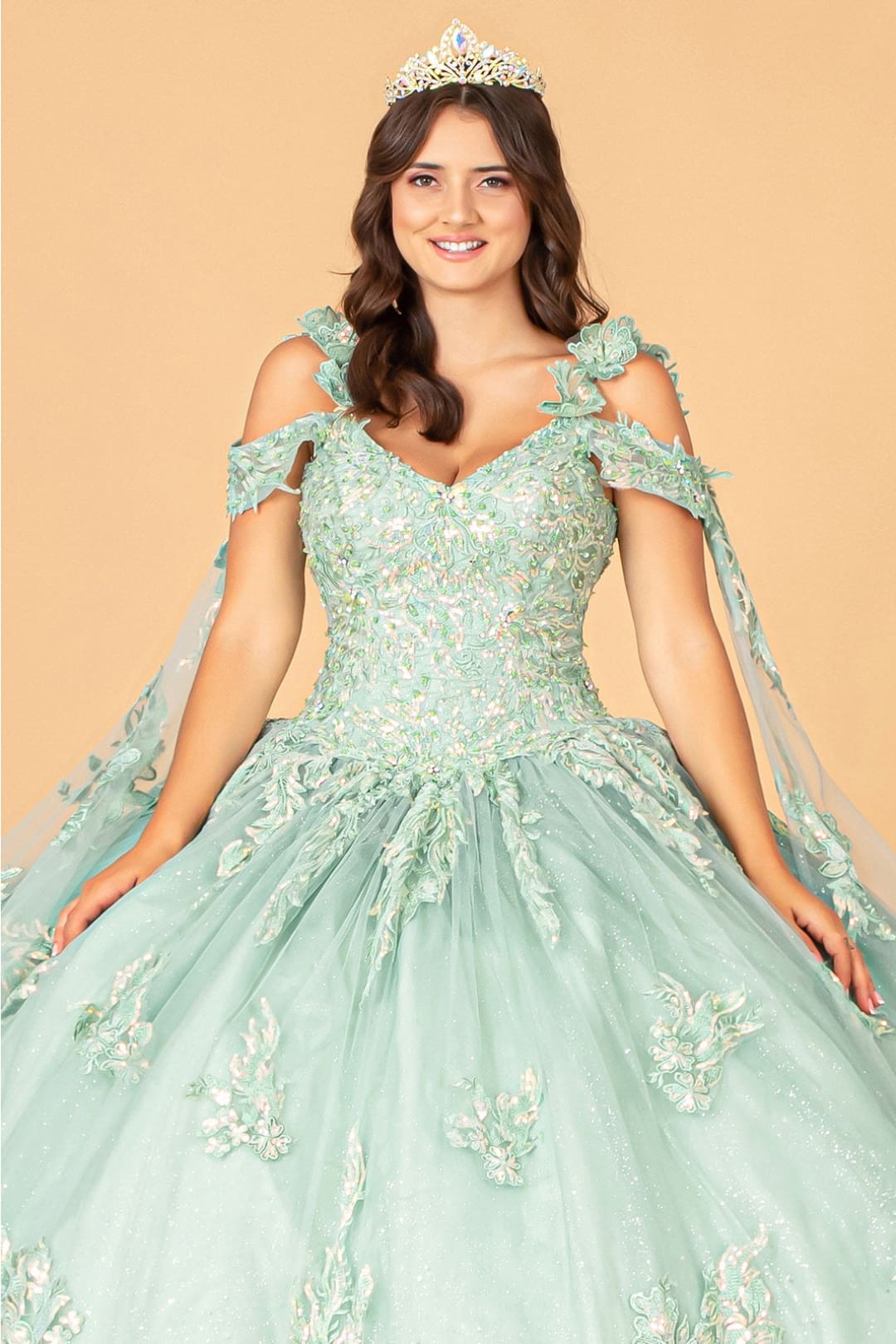 Applique Cape Sleeve Ball Gown by Elizabeth K GL3099 - Quinceanera Dresses