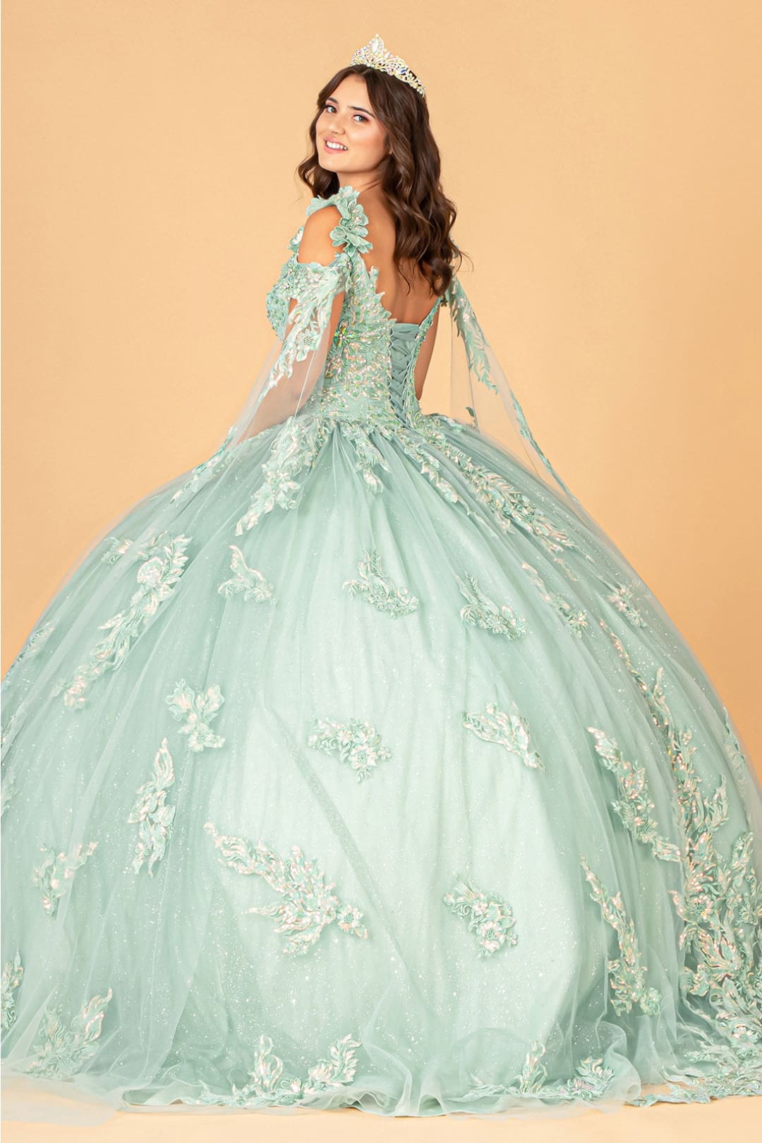 Applique Cape Sleeve Ball Gown by Elizabeth K GL3099 - Quinceanera Dresses