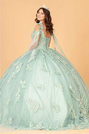 Applique Cape Sleeve Ball Gown by Elizabeth K GL3099 - Quinceanera Dresses