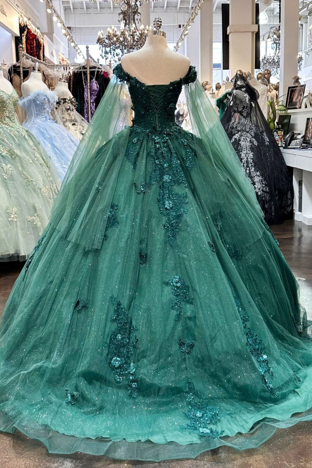 Applique Cape Sleeve Ball Gown by Elizabeth K GL3181 - Quinceanera Dresses