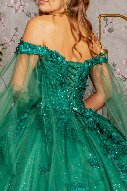 Applique Cape Sleeve Ball Gown by Elizabeth K GL3181 - Quinceanera Dresses