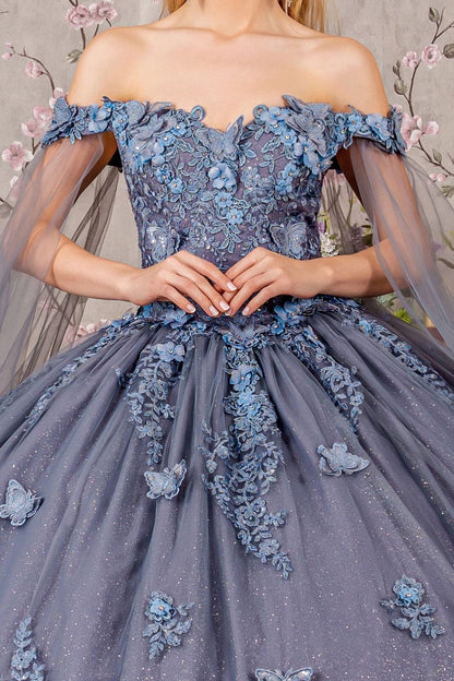 Applique Cape Sleeve Ball Gown by Elizabeth K GL3181 - Quinceanera Dresses