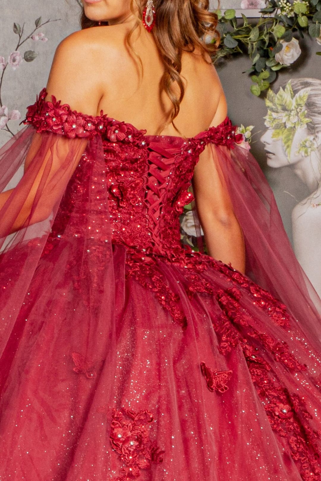 Applique Cape Sleeve Ball Gown by Elizabeth K GL3181 - Quinceanera Dresses