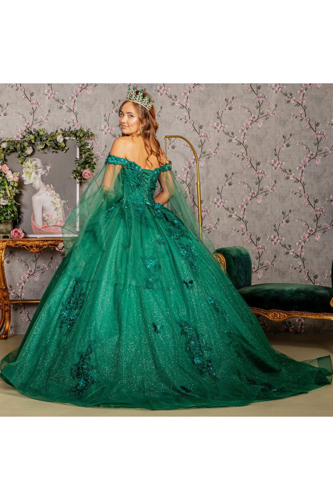 Applique Cape Sleeve Ball Gown by Elizabeth K GL3181 - Quinceanera Dresses