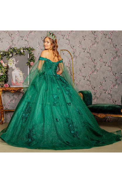 Applique Cape Sleeve Ball Gown by Elizabeth K GL3181 - Quinceanera Dresses