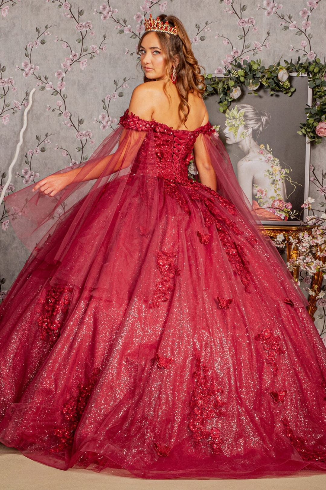 Applique Cape Sleeve Ball Gown by Elizabeth K GL3181 - Quinceanera Dresses