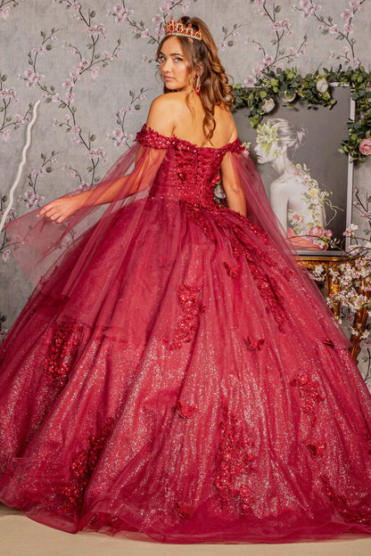 Applique Cape Sleeve Ball Gown by Elizabeth K GL3181 - Quinceanera Dresses