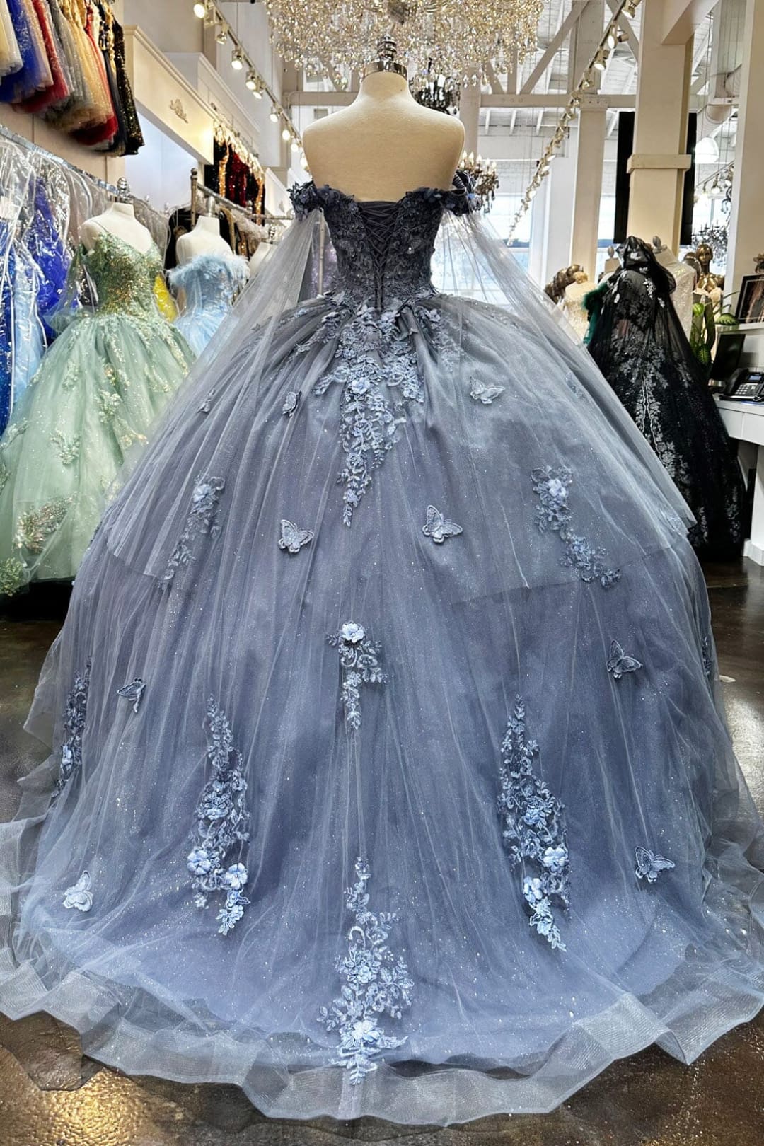 Applique Cape Sleeve Ball Gown by Elizabeth K GL3181 - Quinceanera Dresses