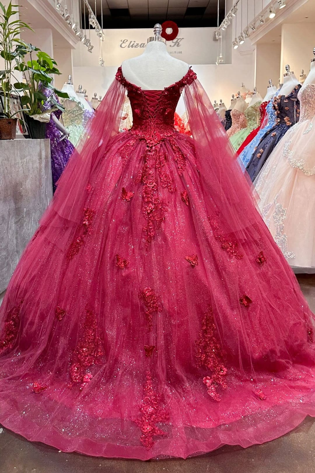 Applique Cape Sleeve Ball Gown by Elizabeth K GL3181 - Quinceanera Dresses