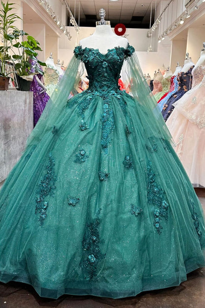 Applique Cape Sleeve Ball Gown by Elizabeth K GL3181 - Quinceanera Dresses