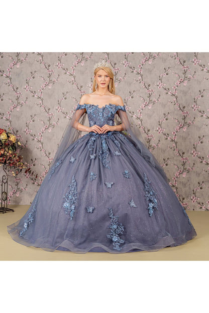 Applique Cape Sleeve Ball Gown by Elizabeth K GL3181 - Quinceanera Dresses
