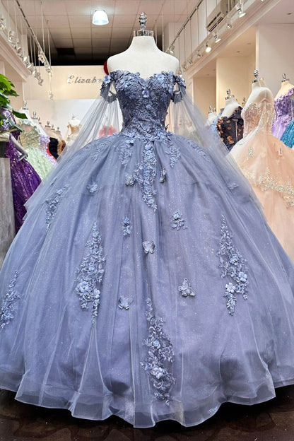 Applique Cape Sleeve Ball Gown by Elizabeth K GL3181 - Quinceanera Dresses