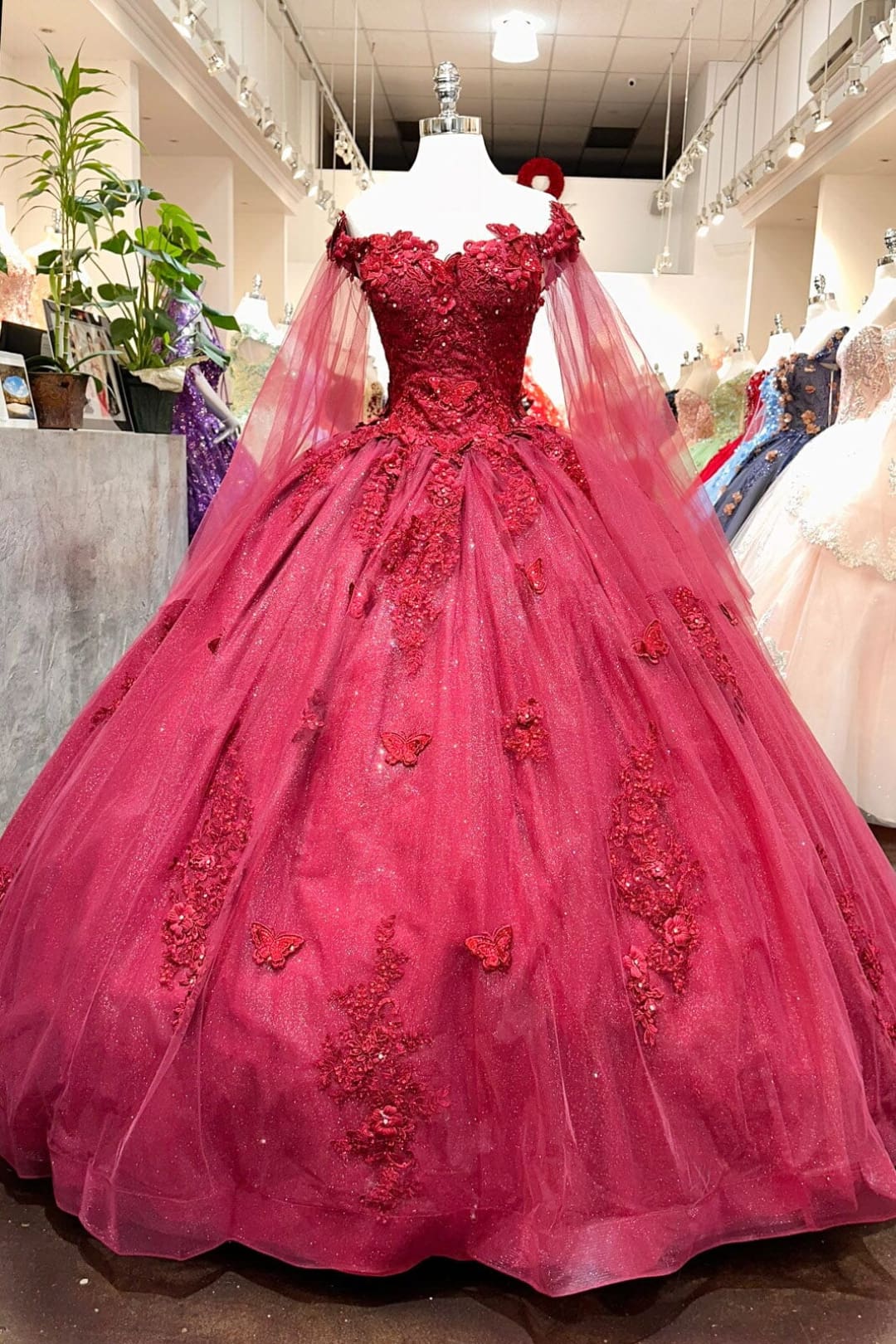Applique Cape Sleeve Ball Gown by Elizabeth K GL3181 - Quinceanera Dresses