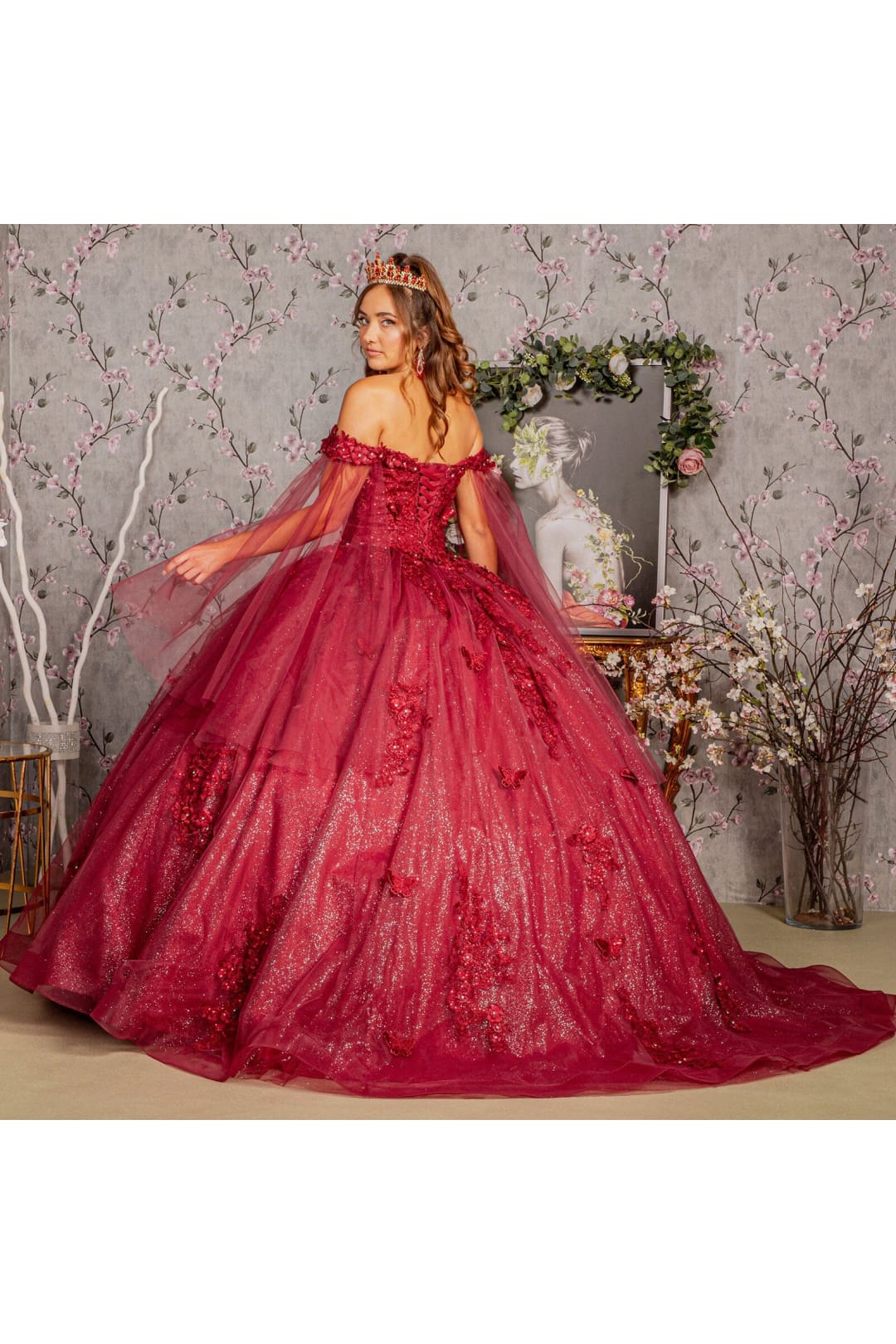 Applique Cape Sleeve Ball Gown by Elizabeth K GL3181 - Quinceanera Dresses