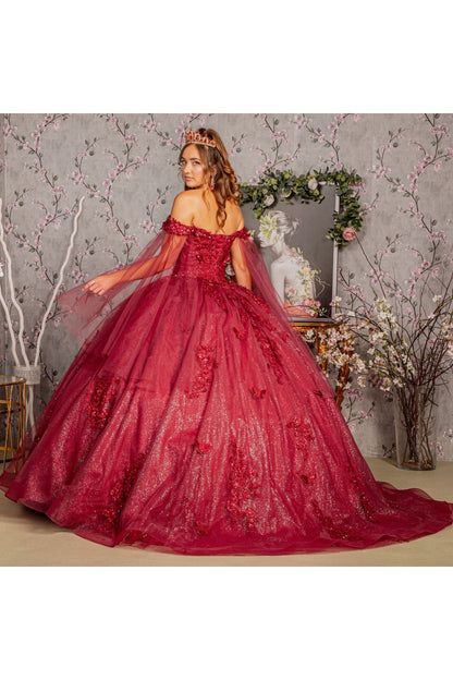 Applique Cape Sleeve Ball Gown by Elizabeth K GL3181 - Quinceanera Dresses