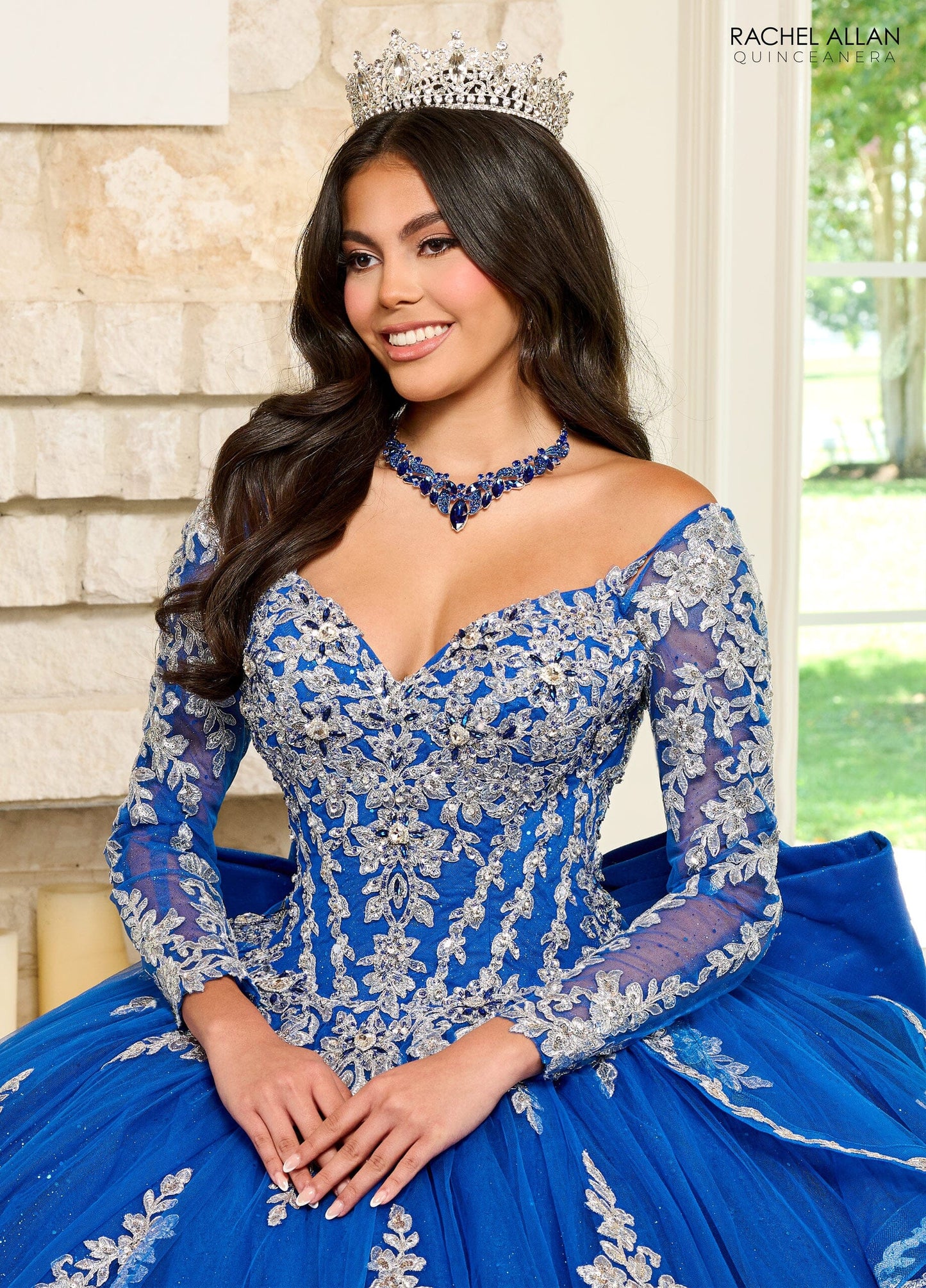 Rachel Allan RQ1137 Applique Long Sleeve Quinceanera Dress