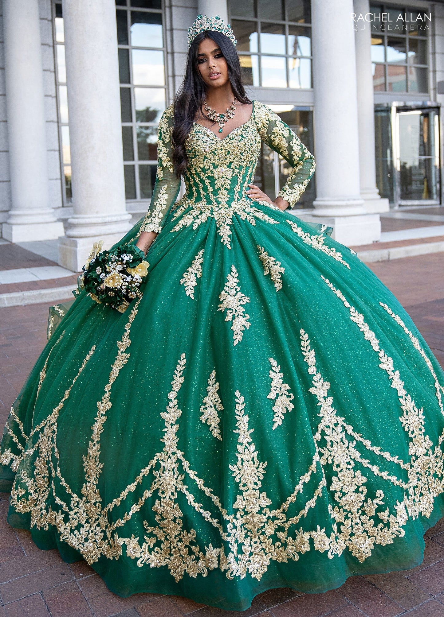 Rachel Allan RQ1137 Applique Long Sleeve Quinceanera Dress