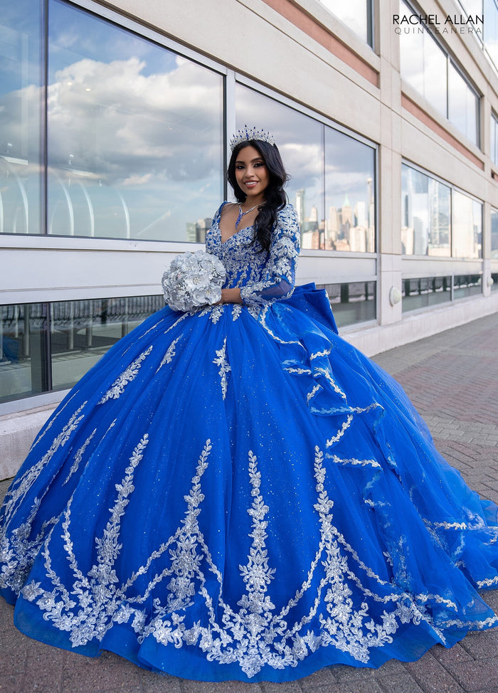 Rachel Allan RQ1137 Applique Long Sleeve Quinceanera Dress