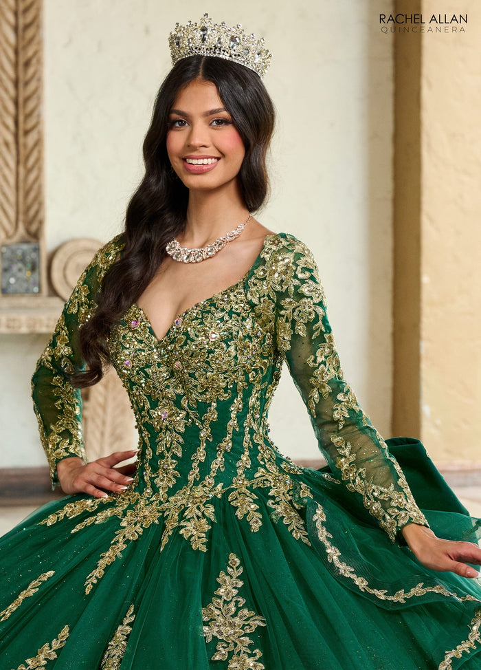 Rachel Allan RQ1137 Applique Long Sleeve Quinceanera Dress
