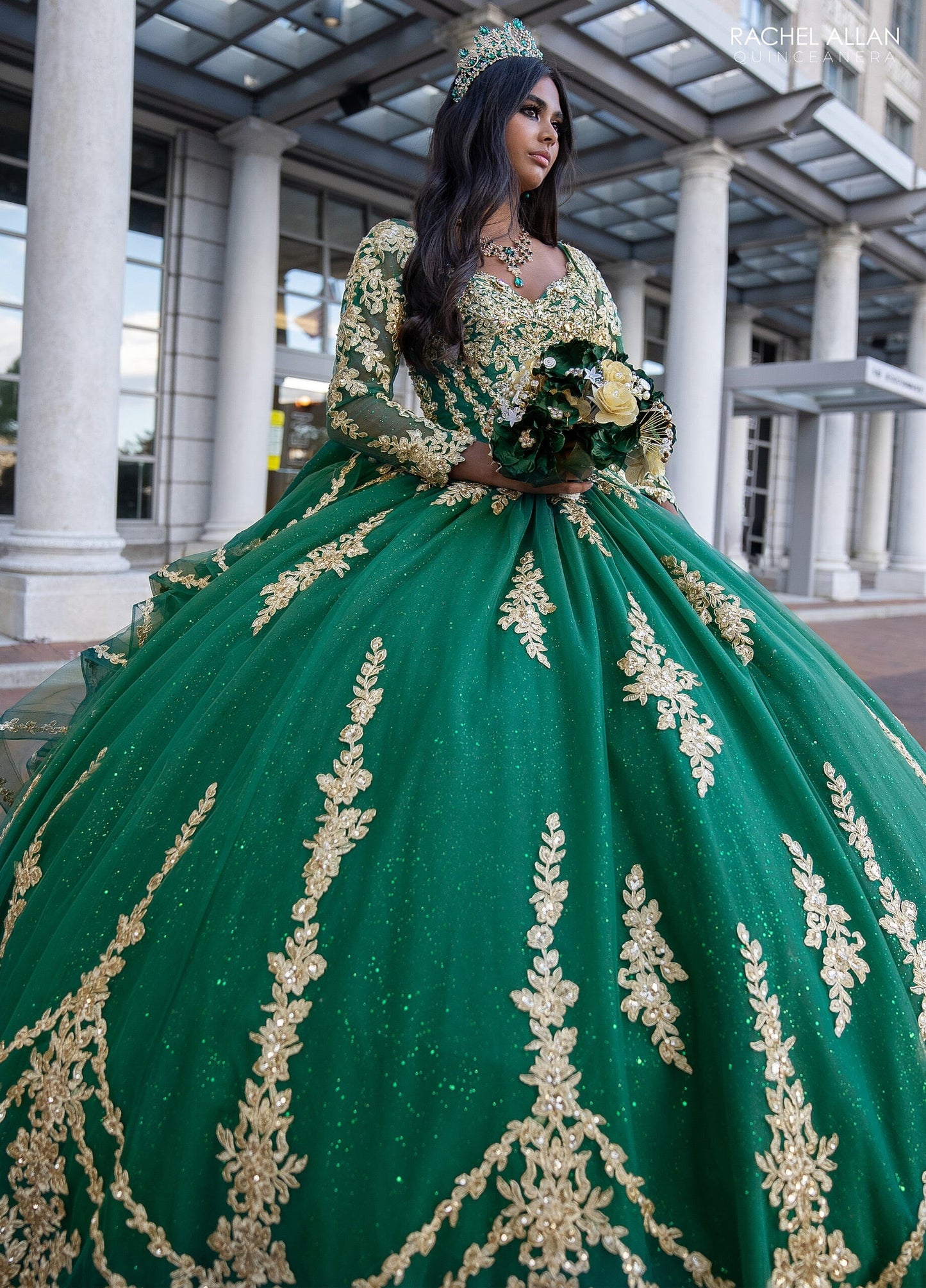 Rachel Allan RQ1137 Applique Long Sleeve Quinceanera Dress