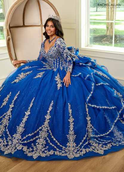 Rachel Allan RQ1137 Applique Long Sleeve Quinceanera Dress