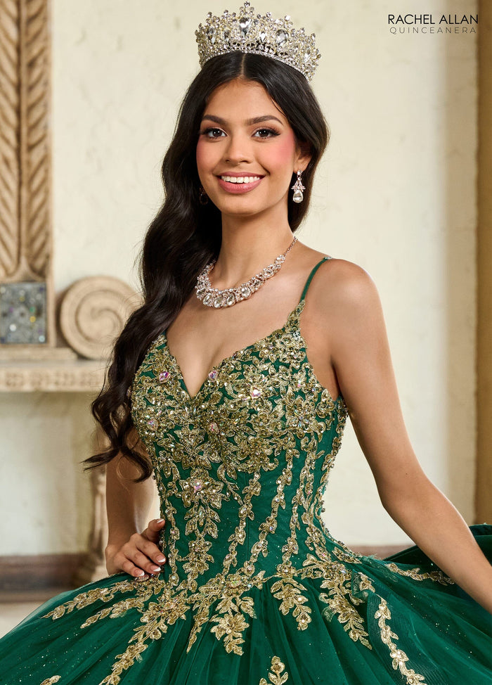 Rachel Allan RQ1137 Applique Long Sleeve Quinceanera Dress