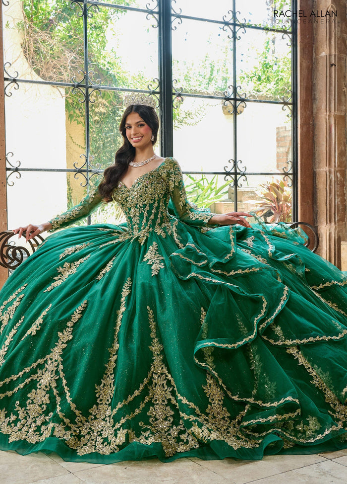 Rachel Allan RQ1137 Applique Long Sleeve Quinceanera Dress