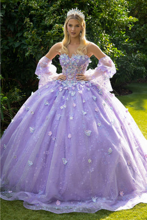 Applique Puff Sleeve Ball Gown by GLS Gloria GL3541 - XS / Lilac - Quinceanera Dresses