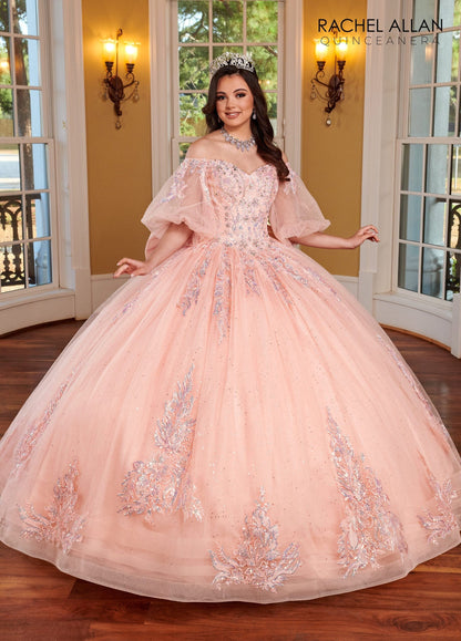 Rachel Allan RQ1110 Applique Puff Sleeve Quinceanera Dress