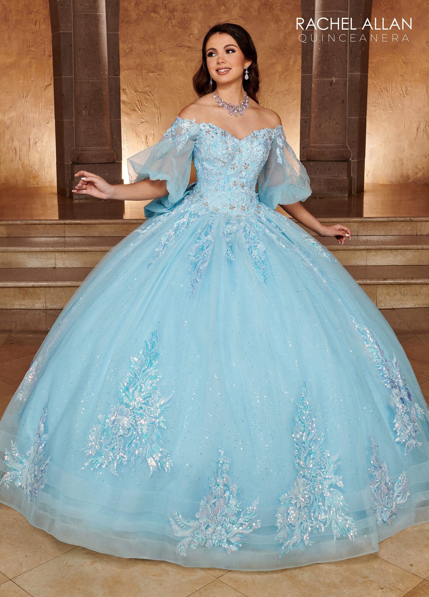 Rachel Allan RQ1110 Applique Puff Sleeve Quinceanera Dress