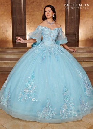 Rachel Allan RQ1110 Applique Puff Sleeve Quinceanera Dress