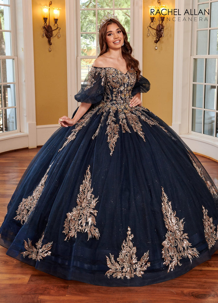 Rachel Allan RQ1110 Applique Puff Sleeve Quinceanera Dress