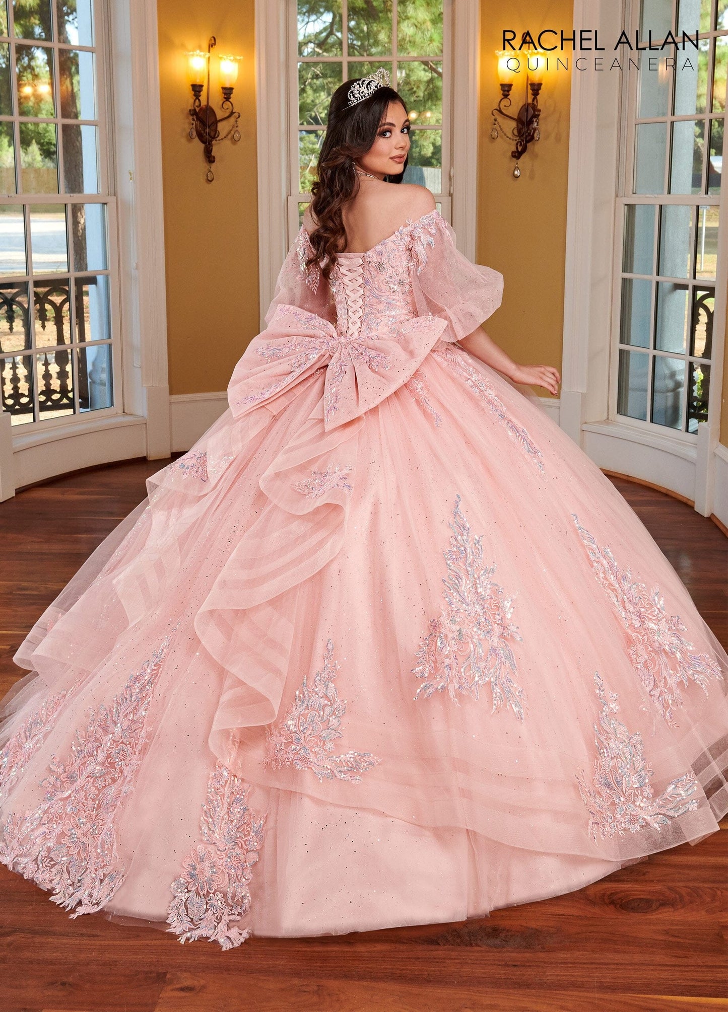Rachel Allan RQ1110 Applique Puff Sleeve Quinceanera Dress