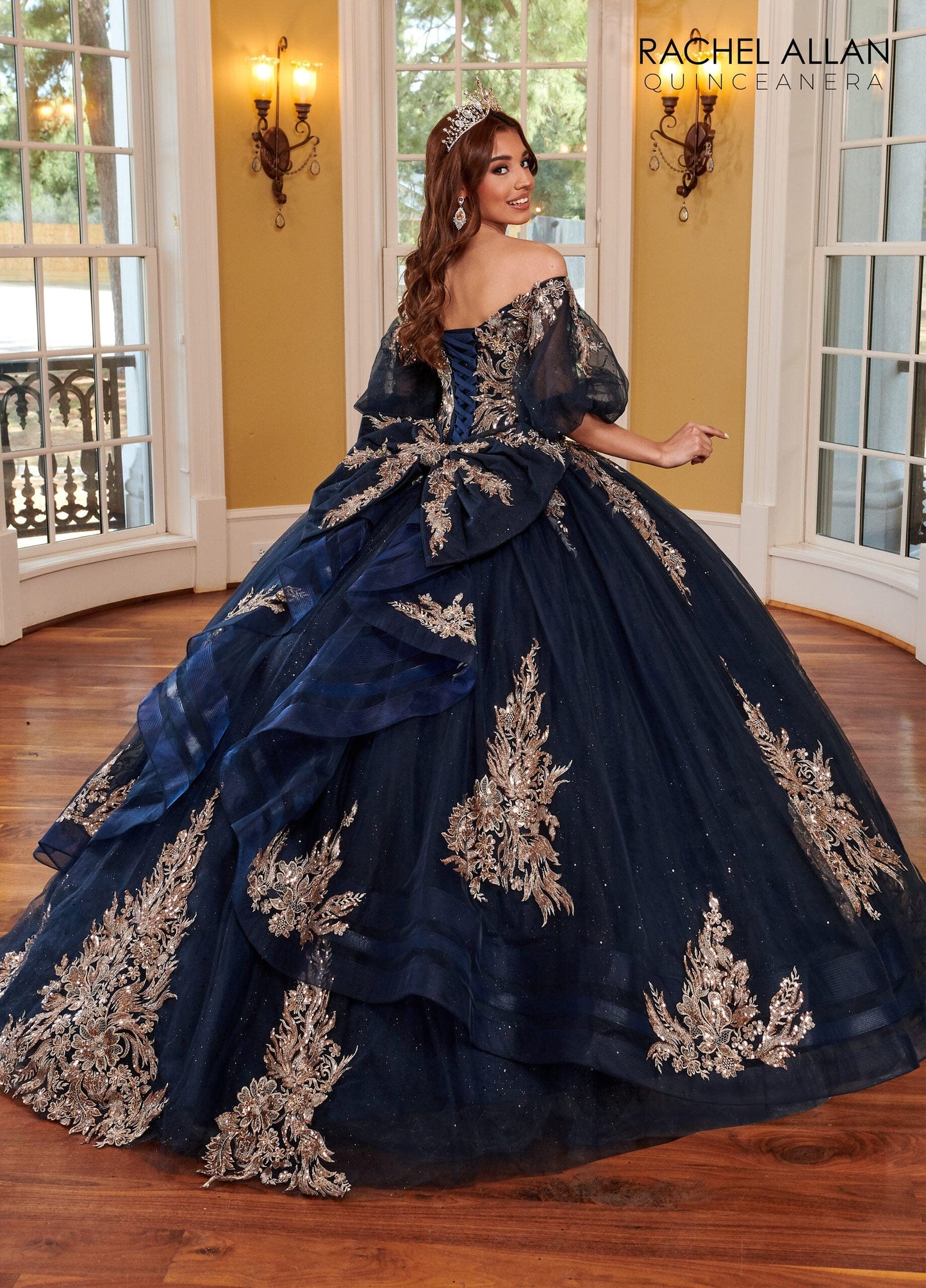 Rachel Allan RQ1110 Applique Puff Sleeve Quinceanera Dress