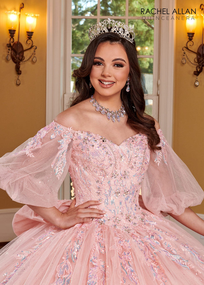 Rachel Allan RQ1110 Applique Puff Sleeve Quinceanera Dress