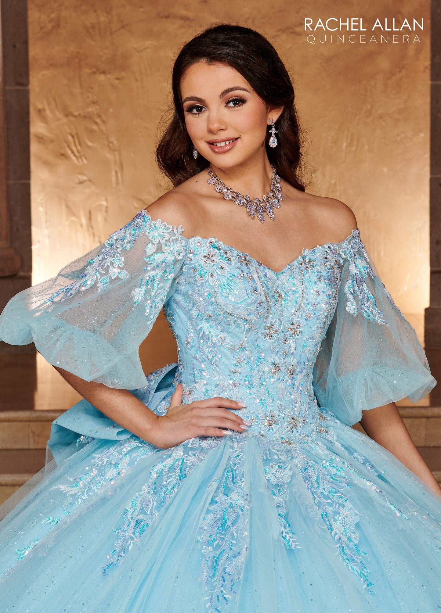 Rachel Allan RQ1110 Applique Puff Sleeve Quinceanera Dress