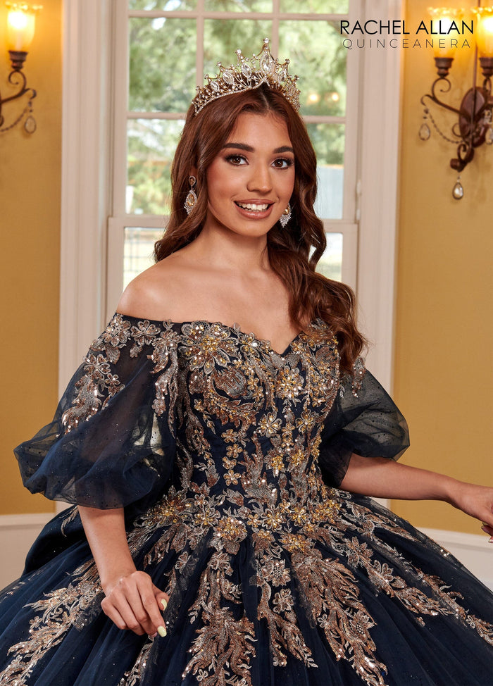 Rachel Allan RQ1110 Applique Puff Sleeve Quinceanera Dress