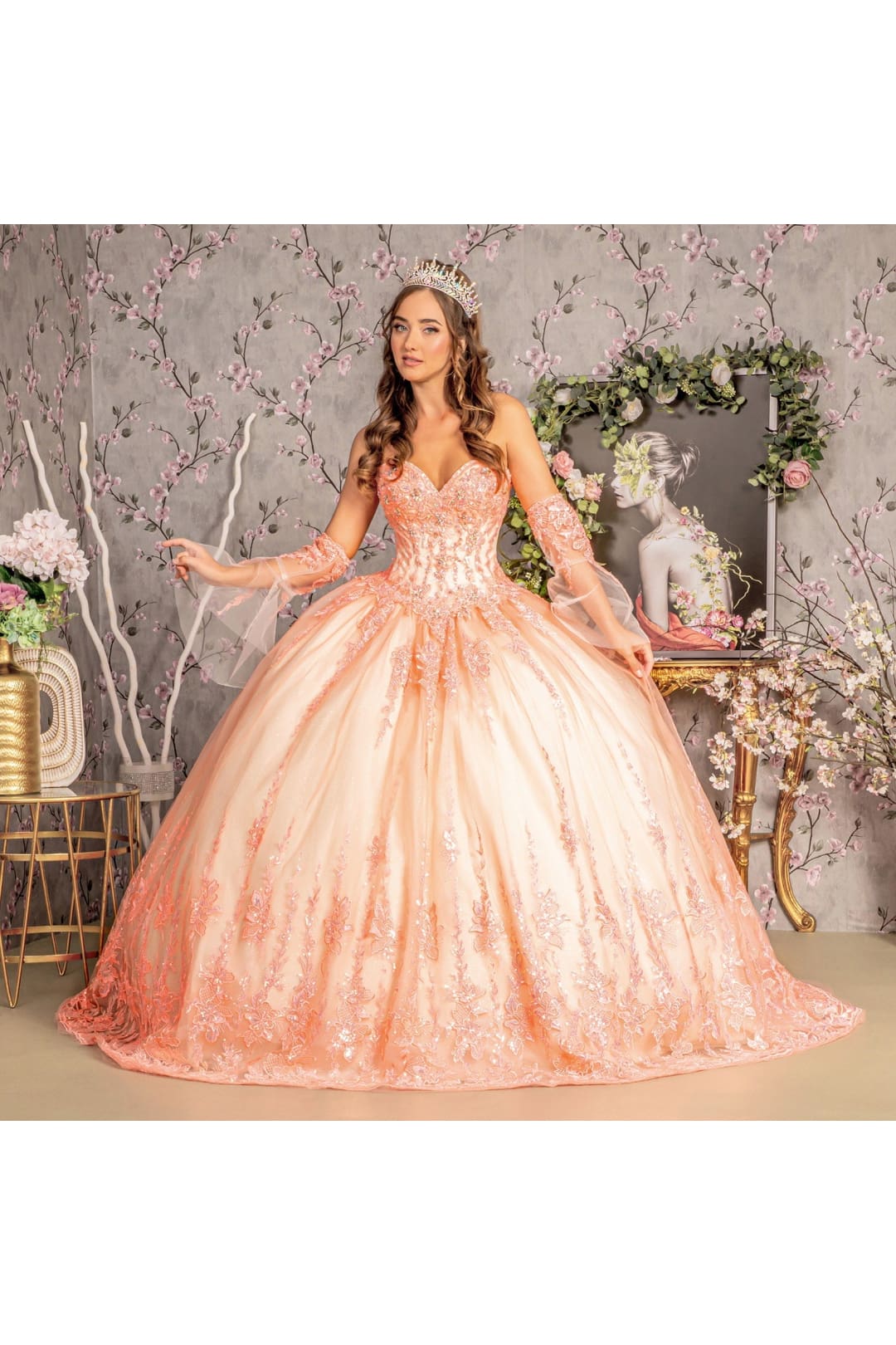 Applique Strapless Bell Sleeve Ball Gown by GLS Gloria GL3235 - Quinceanera Dresses