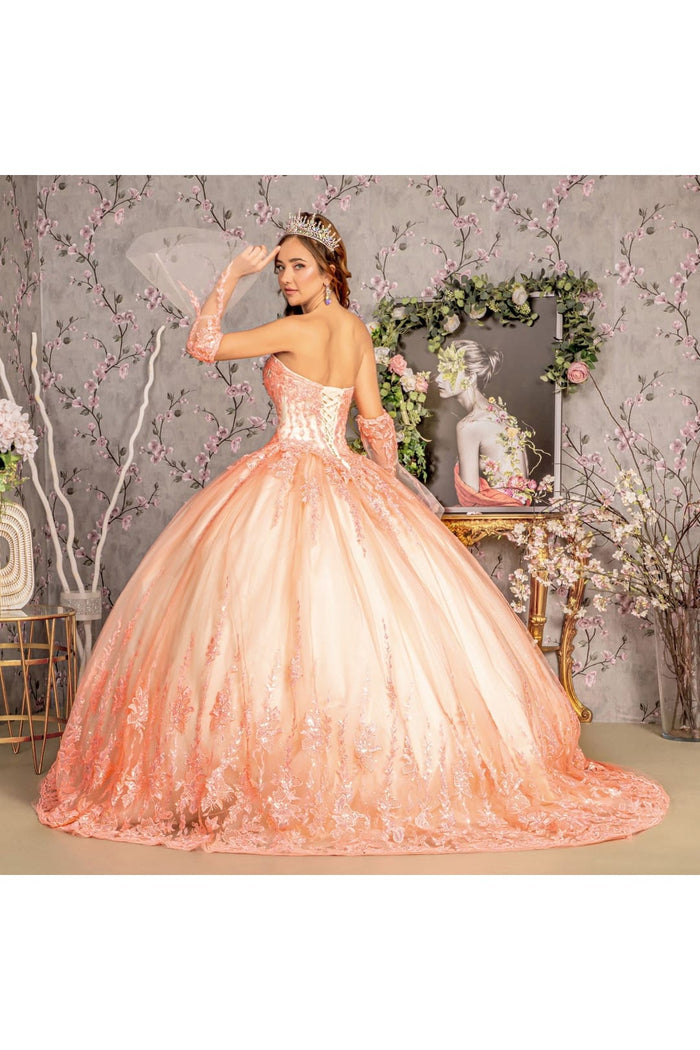 Applique Strapless Bell Sleeve Ball Gown by GLS Gloria GL3235