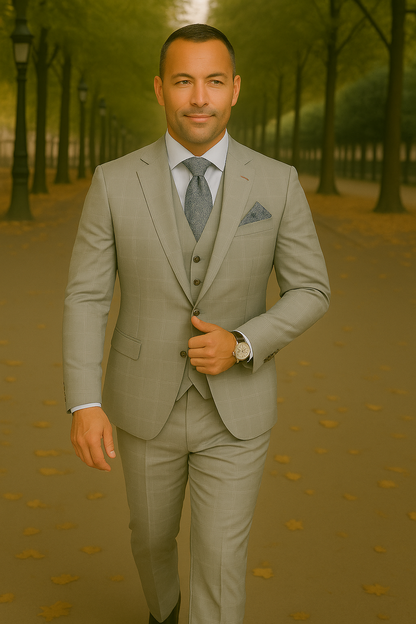 Wool Suit - Italian Made Business Suit by Statement Men's 3 Piece 100% Wool Fashion Suit - Bold Colors