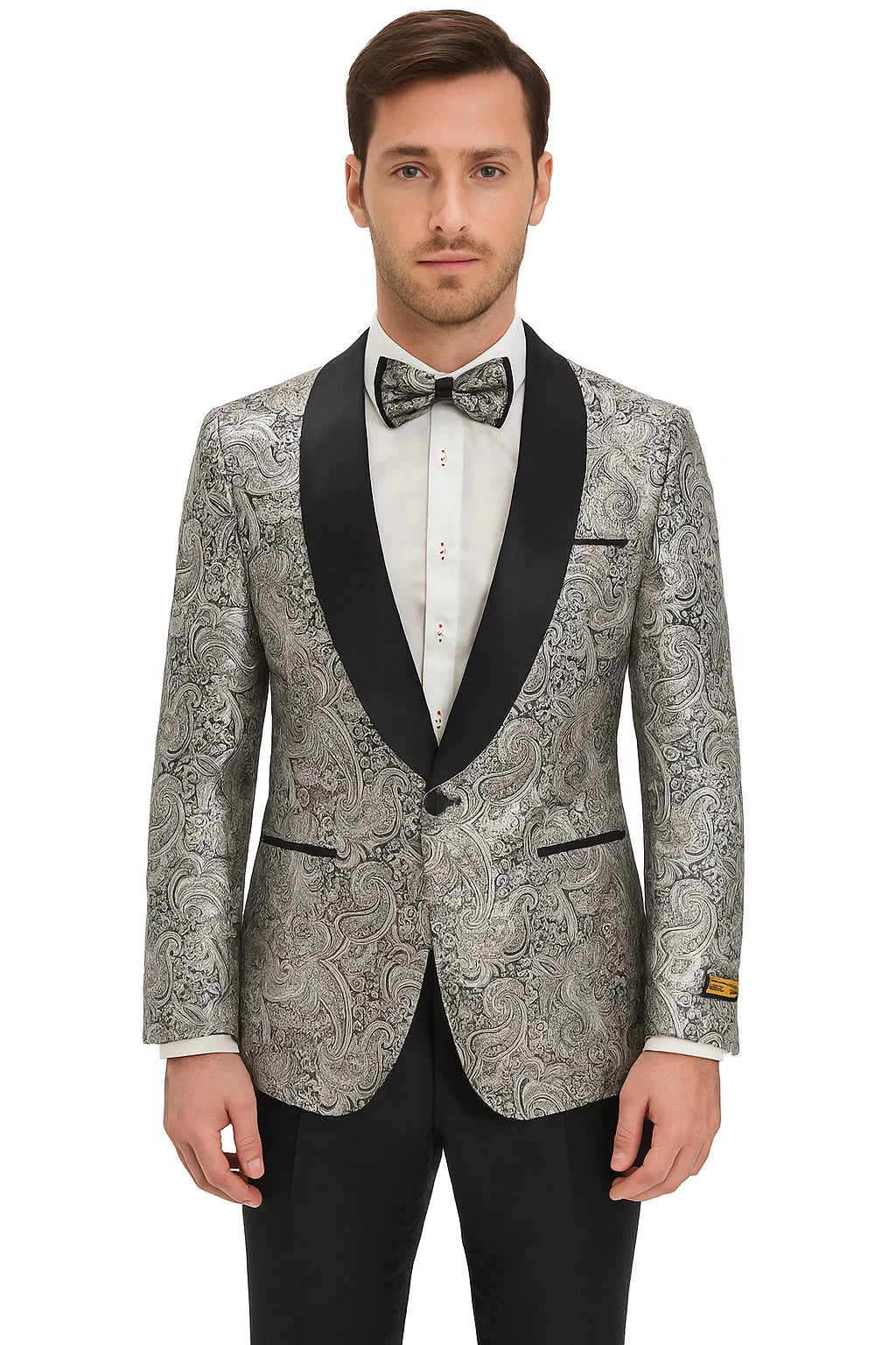 Mens Formal Silver Paisley Shawl Dinner Jacket
