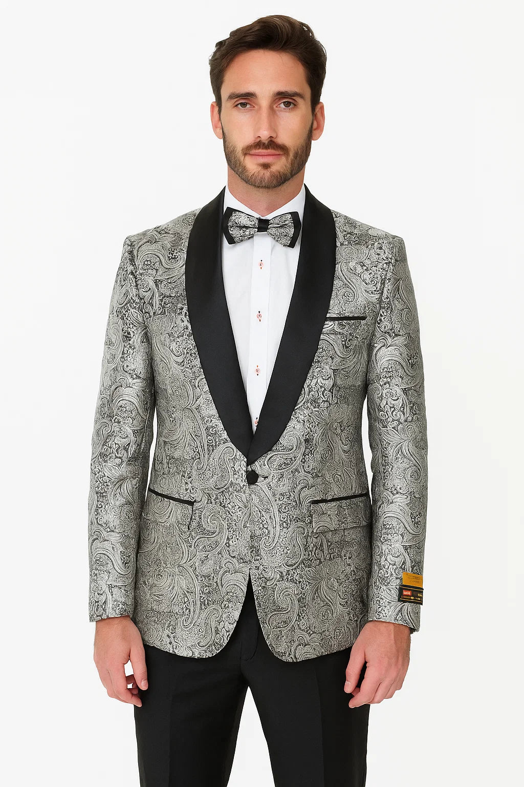 Mens Formal Silver Paisley Shawl Dinner Jacket